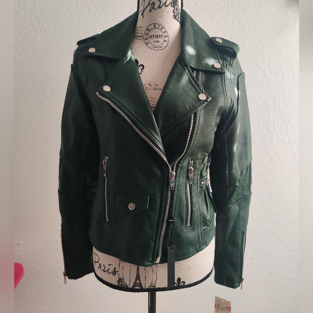 🆕 Blank NYC Green Vegan Leather zip up Punk Bikercore Motorcycle Jacket_Small